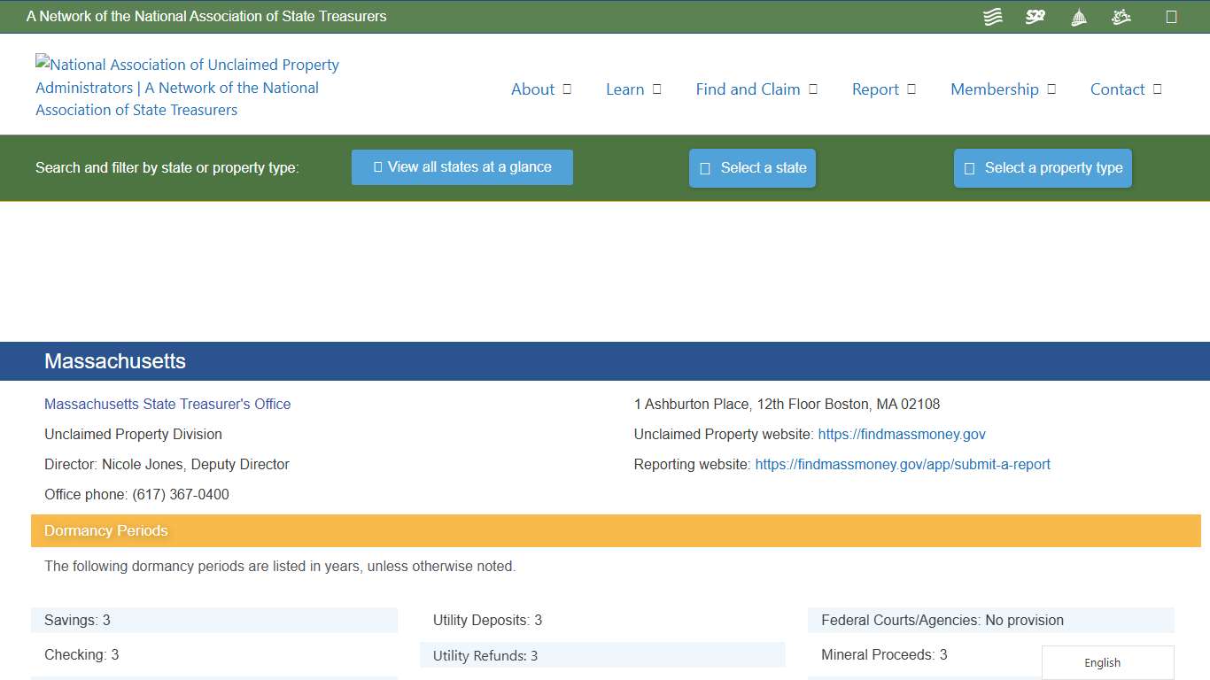 Massachusetts – National Association of Unclaimed Property Administrators (NAUPA)